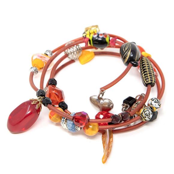 ART GLASS Beaded Colorful Handmade Lampwork Artisan Wrap Bracelet Beads Charms - Picture 8 of 9